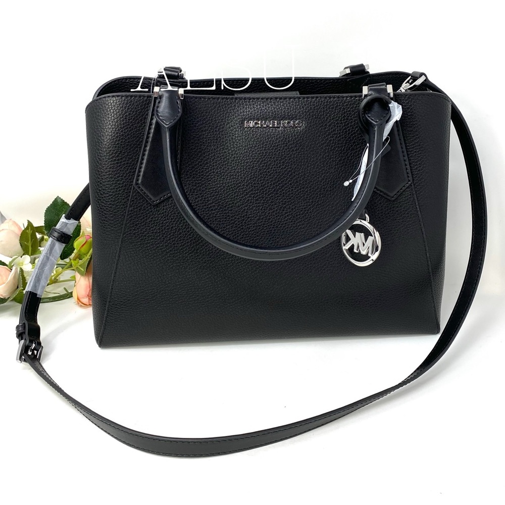 Michael Kors Kimberly Satchel Leather Black AUTHEN - Picture 1 of 6